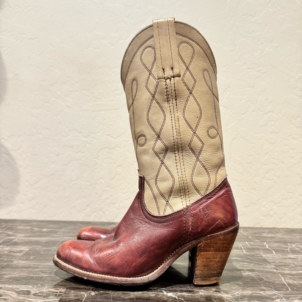 Vintage Frye Two Tone Leather Cowboy Boots